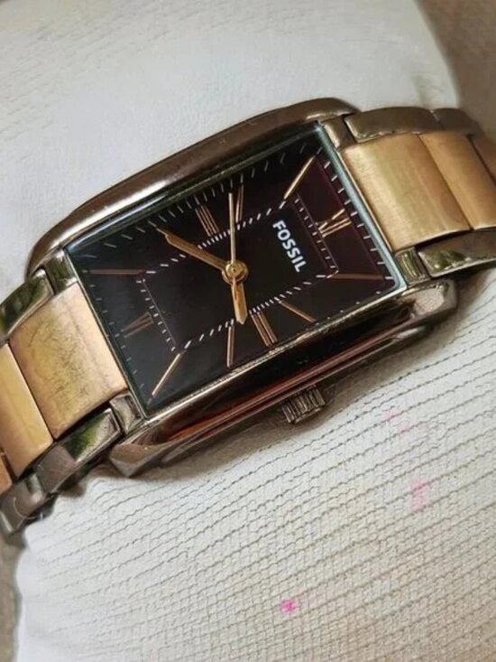 Fossil Women Watch Tank 23mm Copper Brown Metallic Wristwatch New Battery 6\